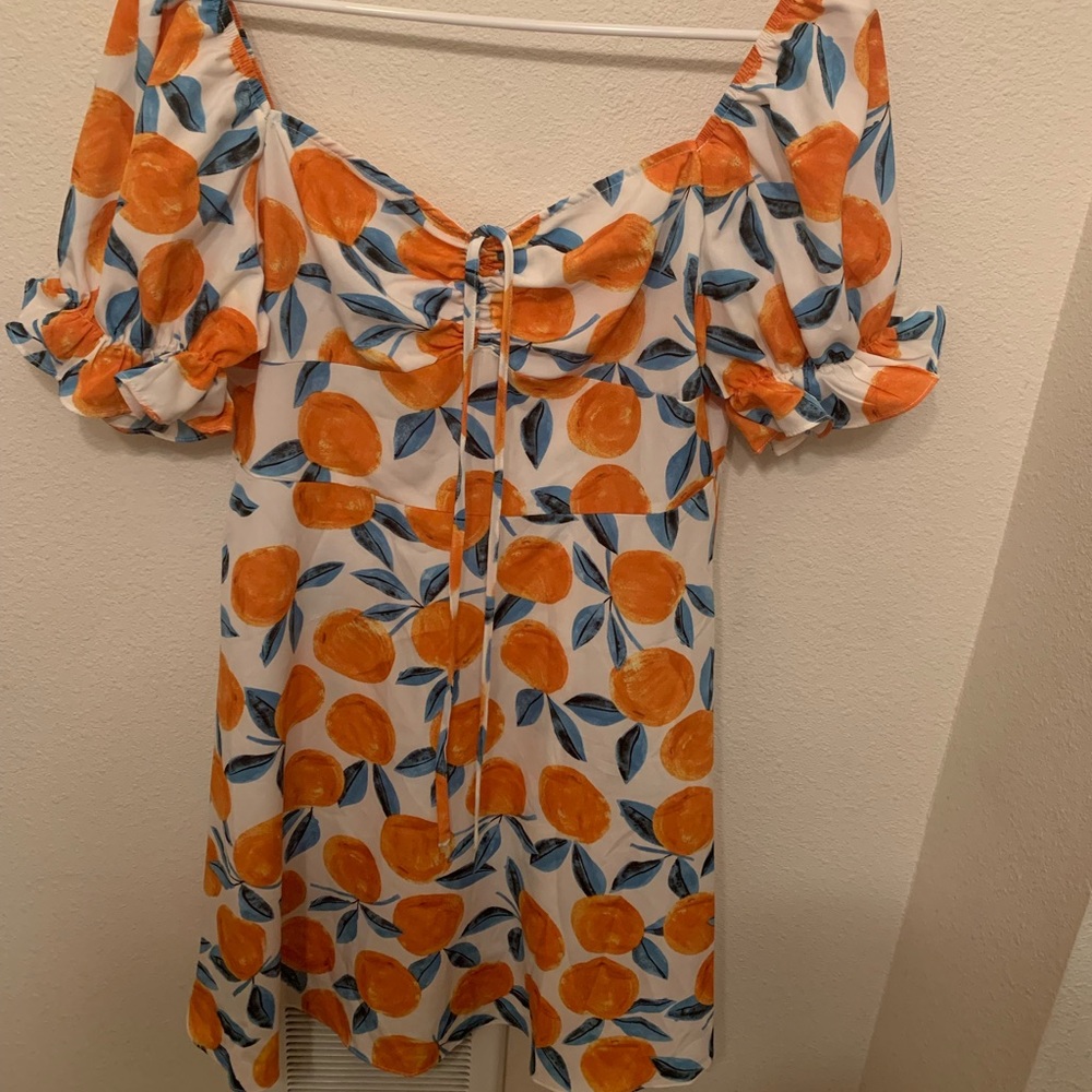 orange print minidress